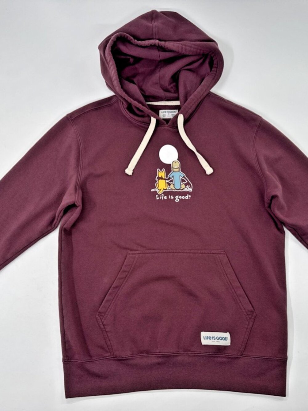 Life is Good Hoodie Mens Medium Jake Dog Campfire Pullover Sweatshirt Hiking